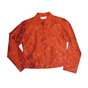 Vtg Red India Silk Sequin Beaded Zip Crop Jacket